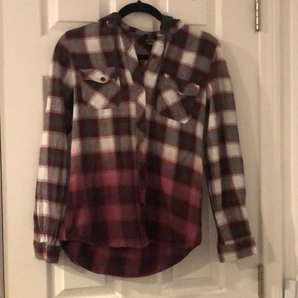 Empyre Hooded Flannel Size Small EUC Burgundy/Grey